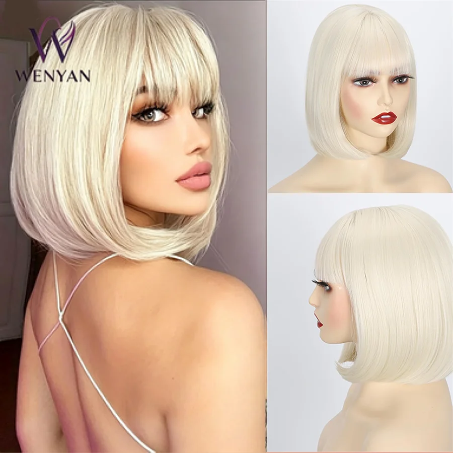 14 Inch White Blonde Short Bob Wig with Bangs, Platinum Blonde Synthetic Straight Hair Wigs for Women, Cosplay Costume Bob Wig
14 Inch White Blonde Short Bob Wig with Bangs, Platinum Blonde Synthetic Straight Hair Wigs for Women, Cosplay Costume Bob Wig