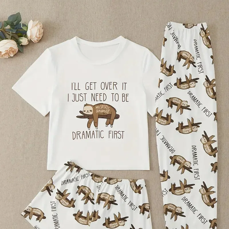 Женский милый топ и брюки с короткими рукавами и круглым вырезом, повседневный комплект из двух предметов для дома/пижамы, повседневный пижамный комплект с принтом.
Женский милый топ и брюки с короткими рукавами и круглым вырезом, повседневный комплект из двух предметов для дома/пижамы, повседневный пижамный комплект с принтом.