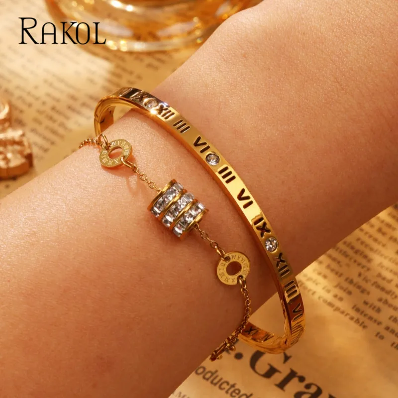 RAKOL Stainless Steel Roman Numerals Bangle Bracelet for Women Charm Metal Gold Plated Trendy Golden Wrist Unique Design Jewelry
RAKOL Stainless Steel Roman Numerals Bangle Bracelet for Women Charm Metal Gold Plated Trendy Golden Wrist Unique Design Jewelry