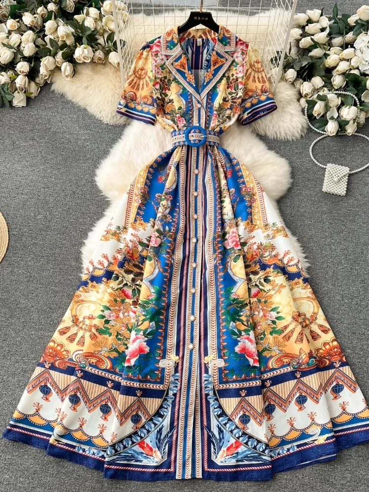 Summer Vintage Long Dress Women Short Sleeve Single Breasted Floral Print Party Dresses Ladies Slim A-Line Long Robe Vestidos
Summer Vintage Long Dress Women Short Sleeve Single Breasted Floral Print Party Dresses Ladies Slim A-Line Long Robe Vestidos