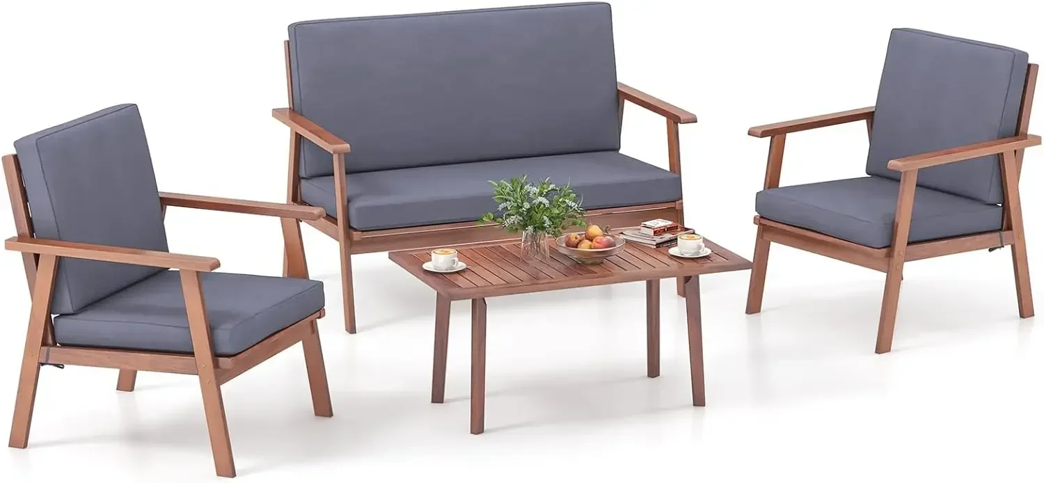 4 Piece Outdoor Conversation Set, Acacia Wood Sofa Set with Soft Seat ,Rectangle Coffee Table Patio Wood Furniture , Garden,Gray
4 Piece Outdoor Conversation Set, Acacia Wood Sofa Set with Soft Seat ,Rectangle Coffee Table Patio Wood Furniture , Garden,Gray