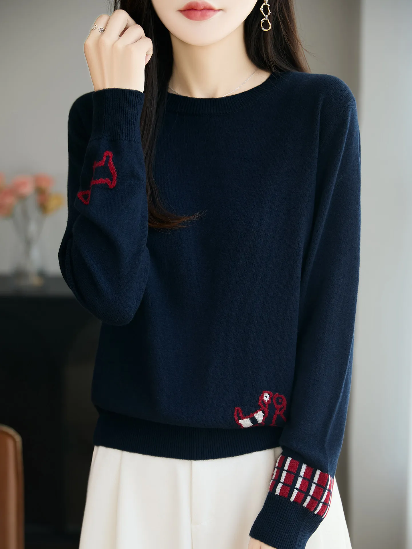 Women's round Ne Knitted Sweater Heavy Embroidery Precision Spin Base Layer irt Warm Top Casual Loose Fit Long Sve
Women's round Ne Knitted Sweater Heavy Embroidery Precision Spin Base Layer irt Warm Top Casual Loose Fit Long Sve