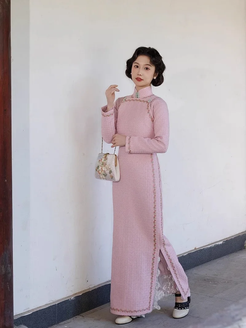 Женское платье Wild Pool из смесовой шерстяной ткани цвета белого персика, с двойным воротником, однотонное, розовое, не требующее стирки, в винтажном китайском стиле
Женское платье Wild Pool из смесовой шерстяной ткани цвета белого персика, с двойным воротником, однотонное, розовое, не требующее стирки, в винтажном китайском стиле