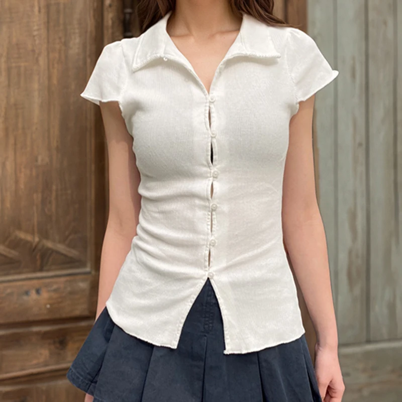 Slim Fit American BM Sle T-irt with Button Splice Ribbing ort Sve Knitted Top for Young Women in Spring
Slim Fit American BM Sle T-irt with Button Splice Ribbing ort Sve Knitted Top for Young Women in Spring