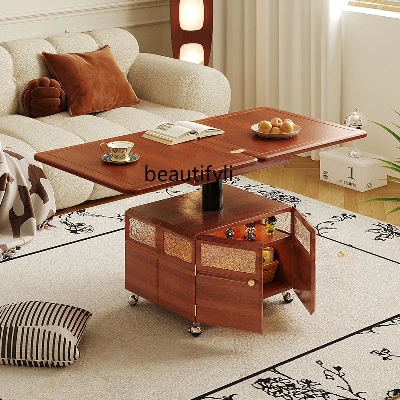 SolidWood Lifting and Foldable Mobile Coffee Table Retro Style Living Room Small Apartment Sofa Side Table Dining Table Dual-Use
SolidWood Lifting and Foldable Mobile Coffee Table Retro Style Living Room Small Apartment Sofa Side Table Dining Table Dual-Use