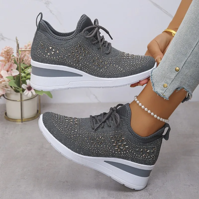 Women's Sneakers Shiny Rhinestone Wedge Breathable Knit Non Slip Walking Shoes Woman Plus Size Fashion Thick Sole White Sneaker
Women's Sneakers Shiny Rhinestone Wedge Breathable Knit Non Slip Walking Shoes Woman Plus Size Fashion Thick Sole White Sneaker