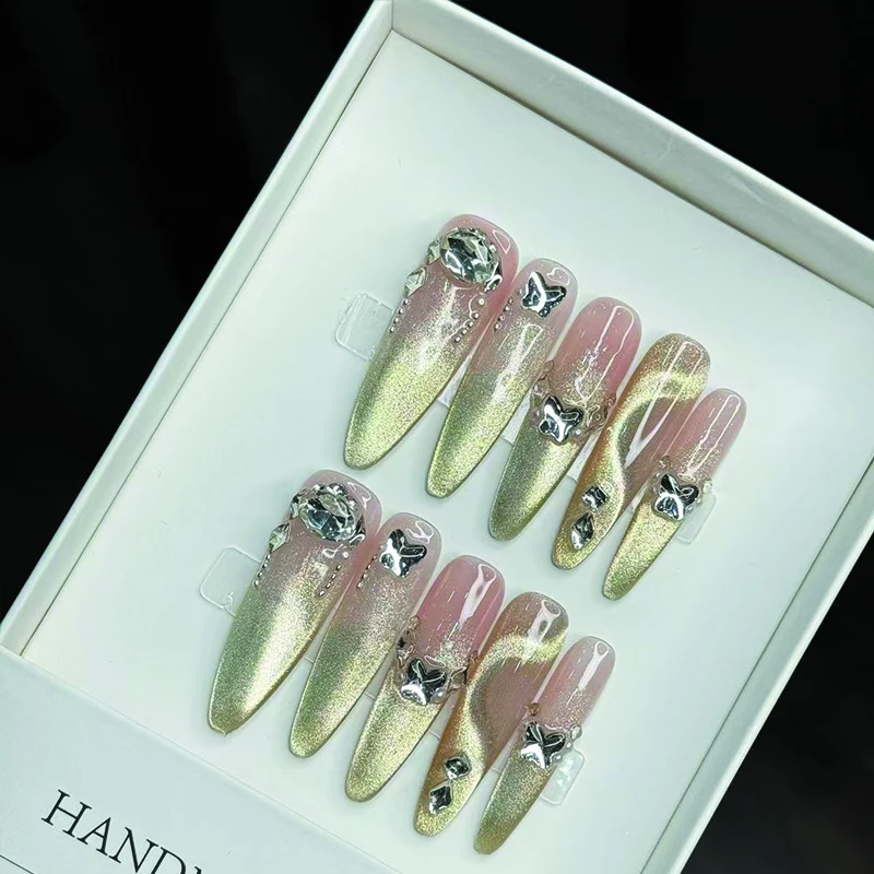10Pcs Long Handmade Press on Nails Cat Eye French False Nail Tips With Diamond Wearable Almond Pink Fake Nails For Lady
10Pcs Long Handmade Press on Nails Cat Eye French False Nail Tips With Diamond Wearable Almond Pink Fake Nails For Lady