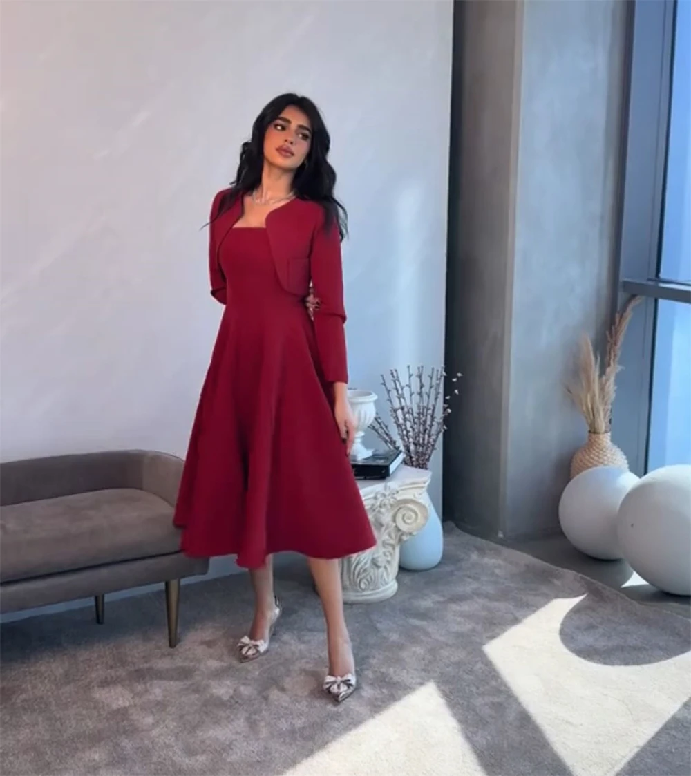 Customized Temperament Burgundy Jersey Evening Dress High Quality Square Collar Long Sleeves Detachable Sleeve Homecoming Dress
Customized Temperament Burgundy Jersey Evening Dress High Quality Square Collar Long Sleeves Detachable Sleeve Homecoming Dress