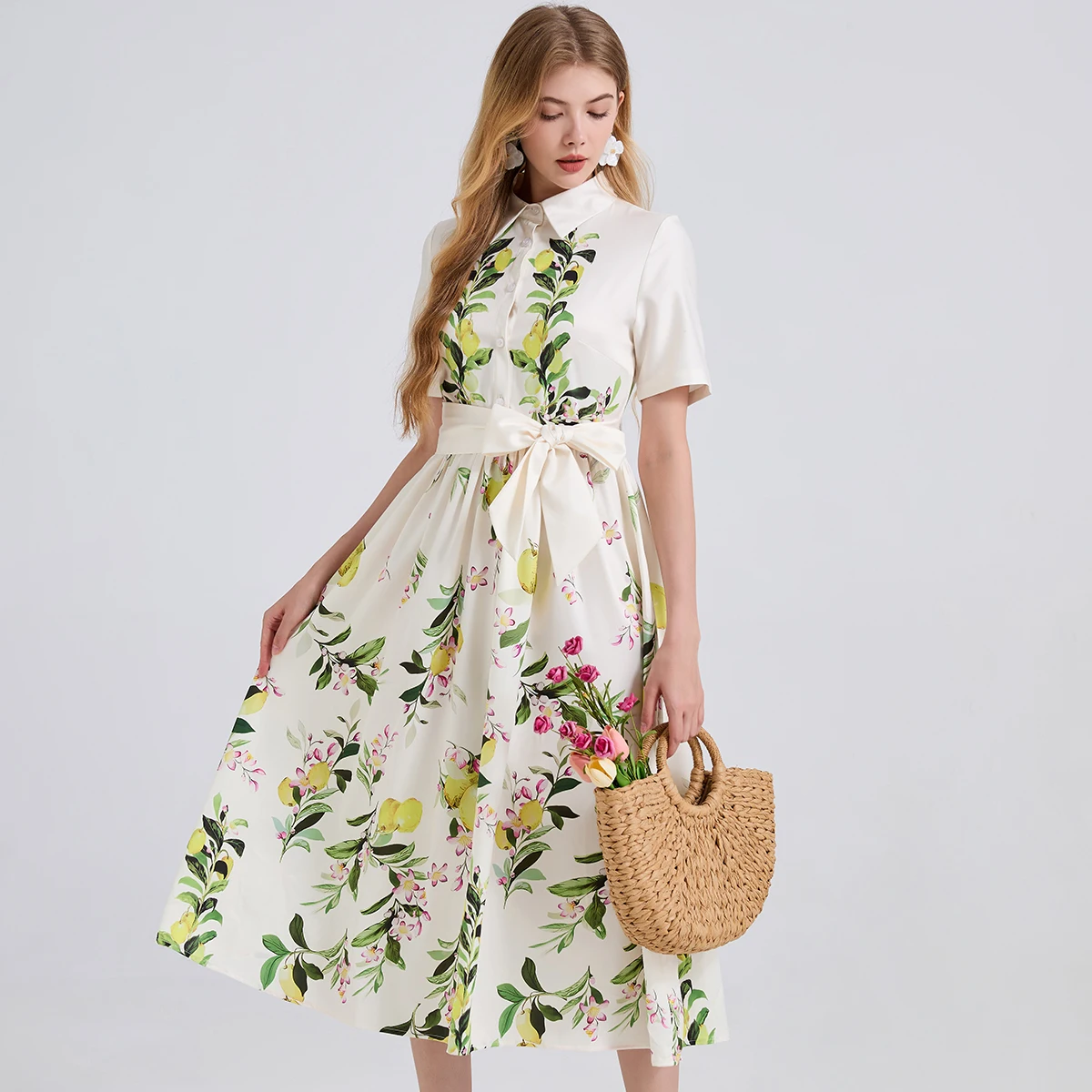 Brand Designer Floral Long Dress Shirt Women Summer Holiday Single Breasted Pears Tree Printed Midi Casual Dresses Female
Brand Designer Floral Long Dress Shirt Women Summer Holiday Single Breasted Pears Tree Printed Midi Casual Dresses Female
