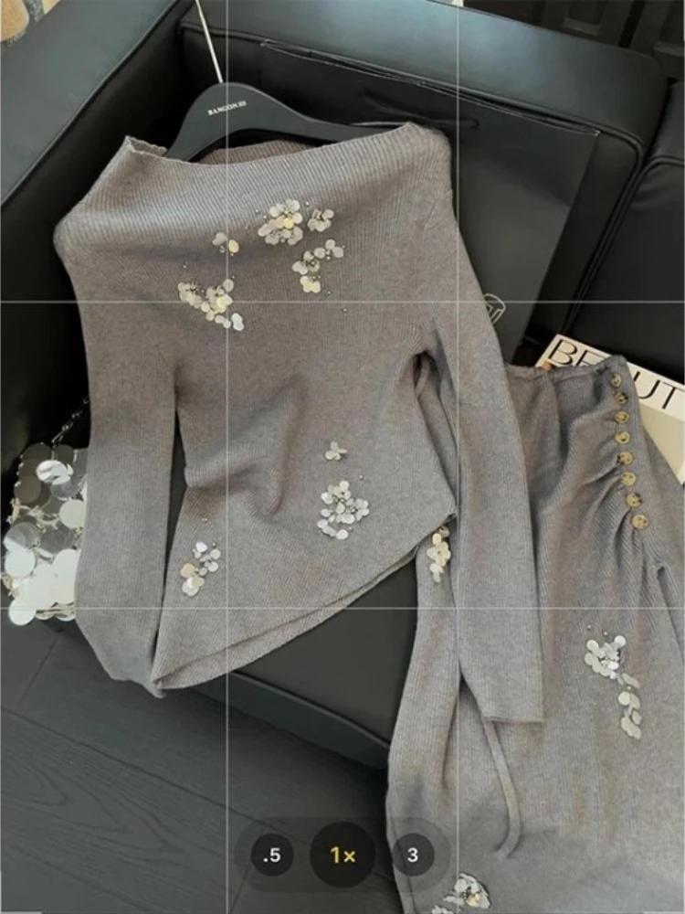 Vintage Elegant Sequin Beading Knitted Pullover Spring Autumn High Waist Bodycon Skirt for Women Fashion Two Piece Sets
Vintage Elegant Sequin Beading Knitted Pullover Spring Autumn High Waist Bodycon Skirt for Women Fashion Two Piece Sets