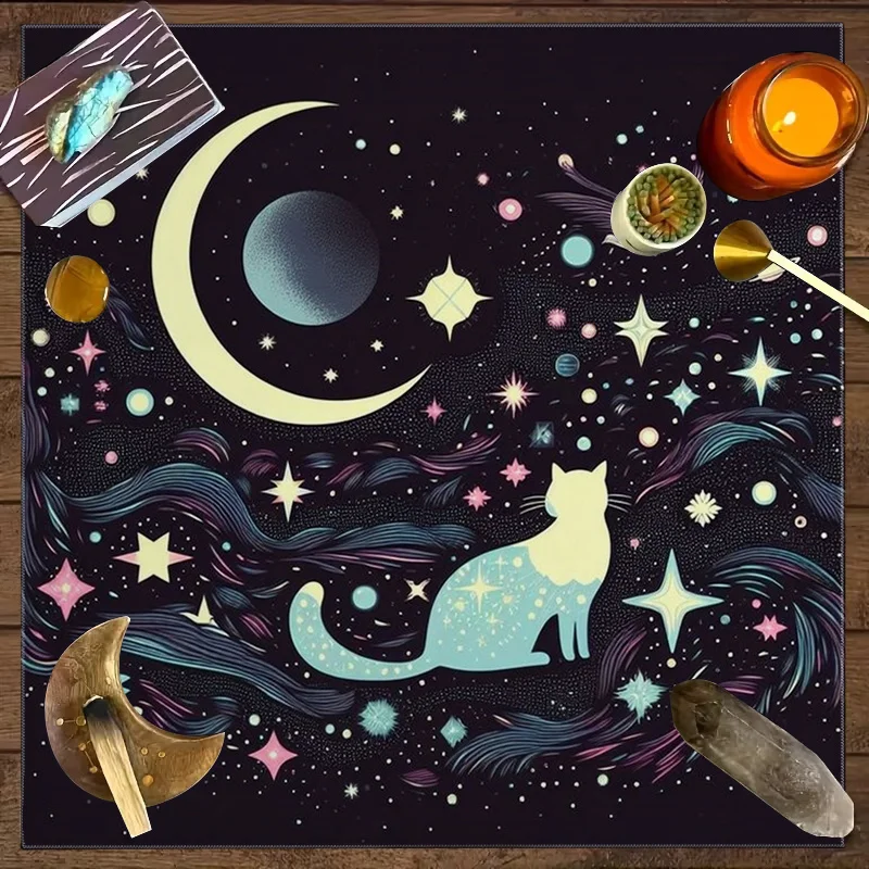 1pc Celestial Black Cat Tarot Cloth Glowing Star Moon Pattern Divination Altar Cloth For Witchcraft Astrology Meditation
1pc Celestial Black Cat Tarot Cloth Glowing Star Moon Pattern Divination Altar Cloth For Witchcraft Astrology Meditation