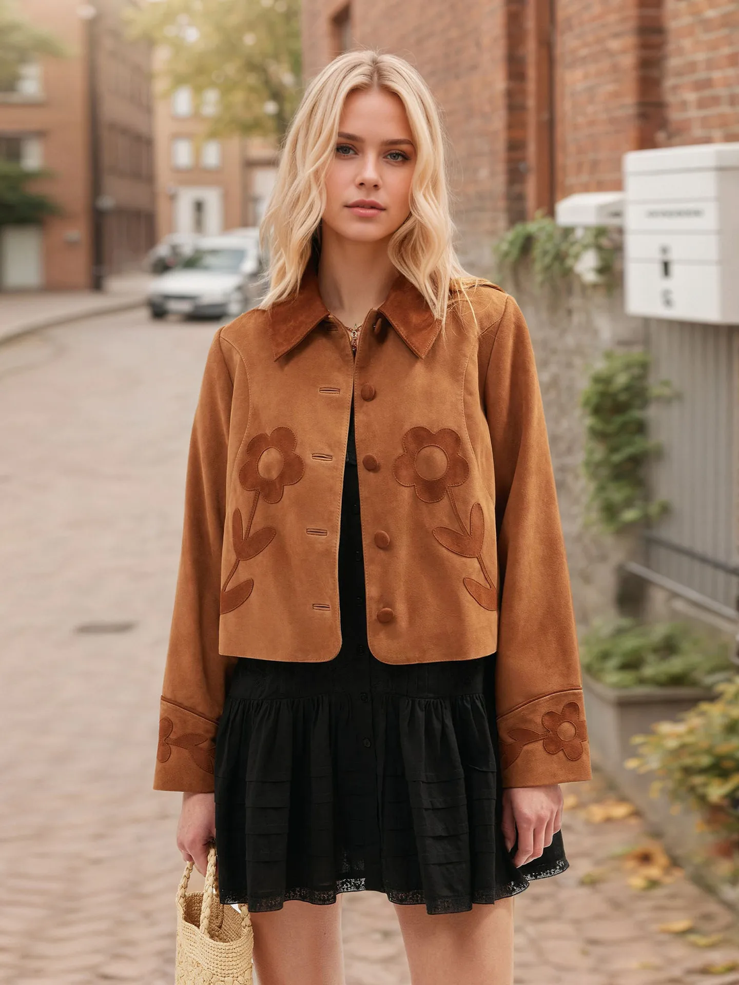 Women's Retro Suede Short Jacket with Exquisite Flower Decoration Lapel Design Fashionable And Versatile Elegant Outerwear
Women's Retro Suede Short Jacket with Exquisite Flower Decoration Lapel Design Fashionable And Versatile Elegant Outerwear