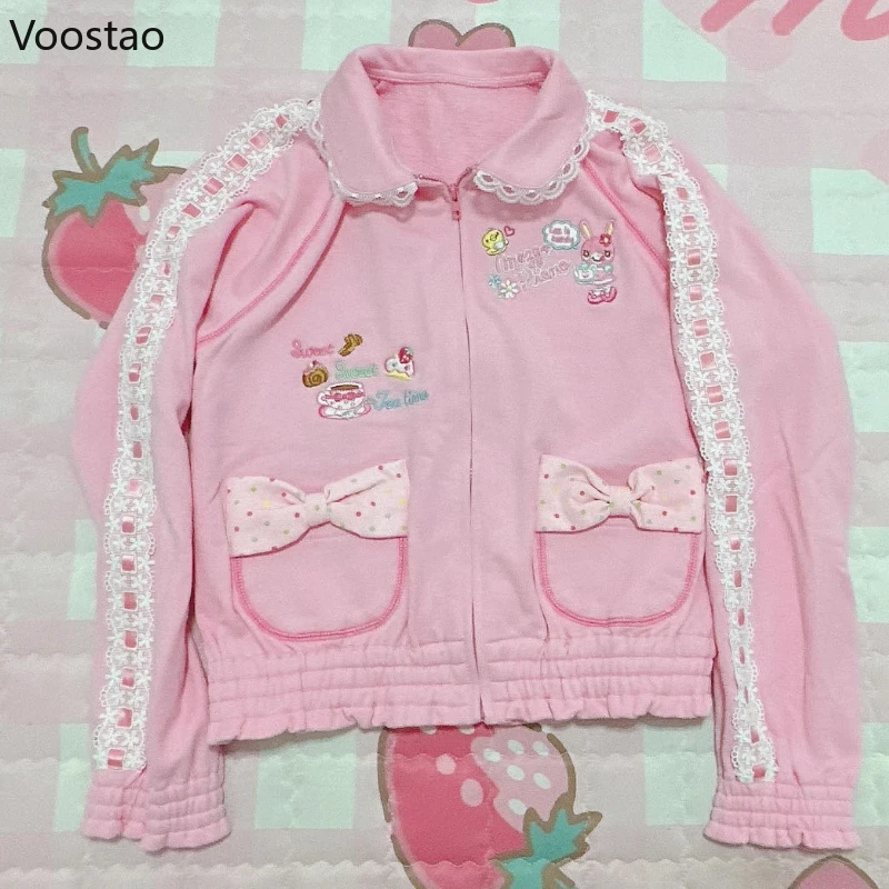 Japanese Lolita Style Women Sweet Jackets Y2k Aesthetic Cartoon Embroidery Peter Pan Collar Zipper Coats Kawaii Pink Slim Tops
Japanese Lolita Style Women Sweet Jackets Y2k Aesthetic Cartoon Embroidery Peter Pan Collar Zipper Coats Kawaii Pink Slim Tops