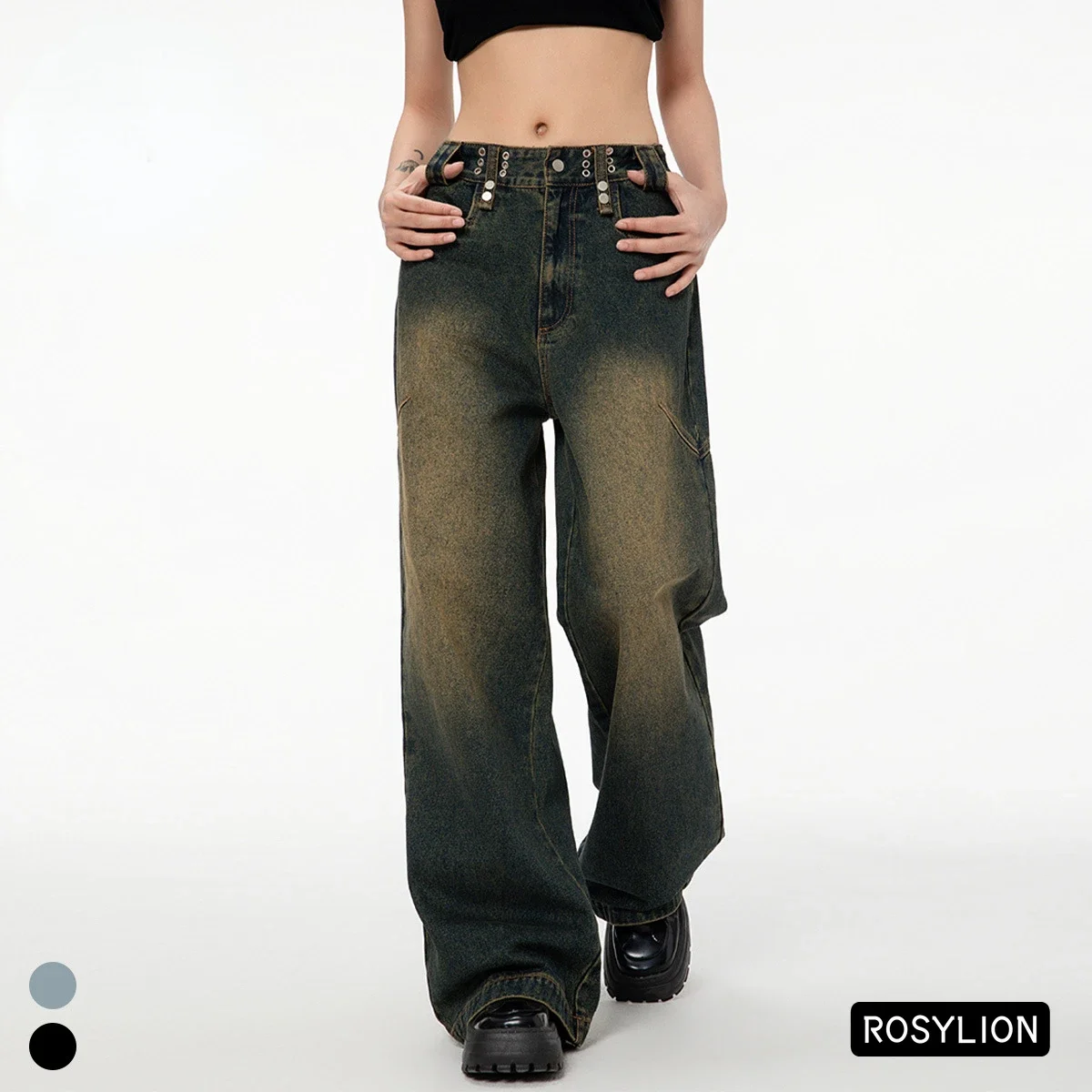 Ladies Retro Blue Distressed Jeans Metal Decoration High Waist Long Loose Wide Leg Straight Cotton Couple Trousers for Women
Ladies Retro Blue Distressed Jeans Metal Decoration High Waist Long Loose Wide Leg Straight Cotton Couple Trousers for Women