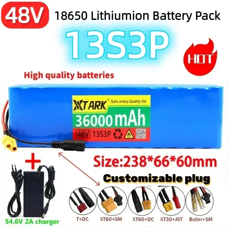 Customizable plug 18650 13S3P 48V 30Ah Li-ion Battery Pack 750w 1000w E-bike Electric bicycle Scooter with BMS And 54.6v Charger
Customizable plug 18650 13S3P 48V 30Ah Li-ion Battery Pack 750w 1000w E-bike Electric bicycle Scooter with BMS And 54.6v Charger
