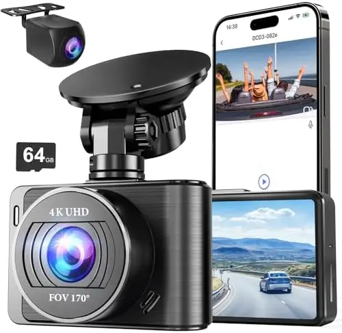 Видеорегистратор 4K с камерами спереди и сзади, Wi-Fi, картой памяти 64 ГБ, режимом парковки, управлением через приложение - Full HD, 2.0-дюймовый IPS-экран
Видеорегистратор 4K с камерами спереди и сзади, Wi-Fi, картой памяти 64 ГБ, режимом парковки, управлением через приложение - Full HD, 2.0-дюймовый IPS-экран