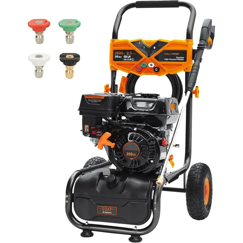 Gas Pressure Washer, 3500PSI 2.3GPM High Pressure Washer with 4 Types of Quick Connect Nozzle Set, 25FT High Pressure Hose
Gas Pressure Washer, 3500PSI 2.3GPM High Pressure Washer with 4 Types of Quick Connect Nozzle Set, 25FT High Pressure Hose