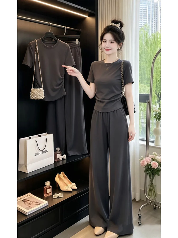 Korean Light Maturity Style Short Sleeve T-Shirt High Waist Wide Leg Pants Two-Piece Set Spring Summer Casual Fashion Women's...
Korean Light Maturity Style Short Sleeve T-Shirt High Waist Wide Leg Pants Two-Piece Set Spring Summer Casual Fashion Women's...