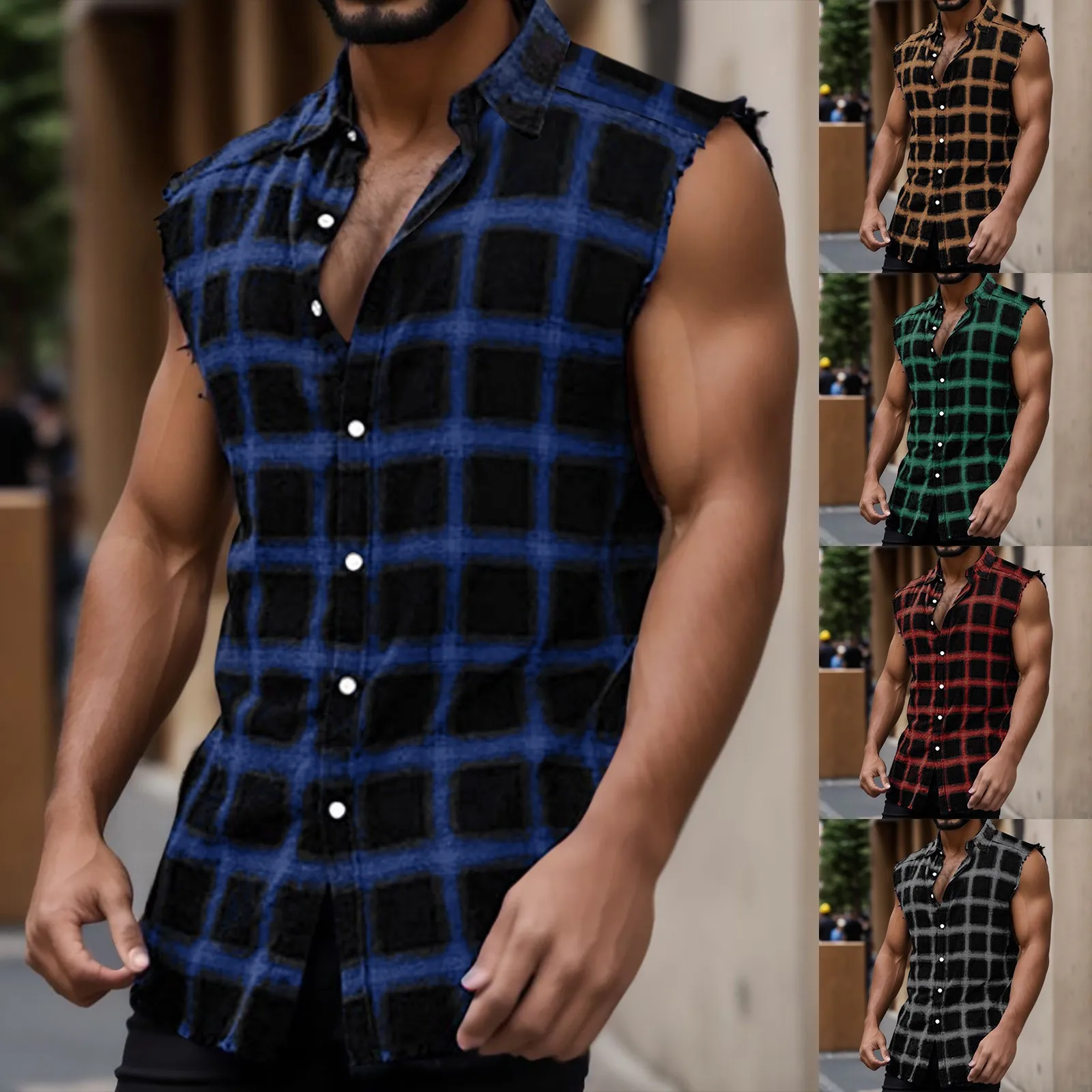 Men Summer Casual Plaid Print Buckle Sanding Sleeveless T Shirt Vest T Shirts Short Sleeve Under 10 Korean Fashion Clothing
Men Summer Casual Plaid Print Buckle Sanding Sleeveless T Shirt Vest T Shirts Short Sleeve Under 10 Korean Fashion Clothing