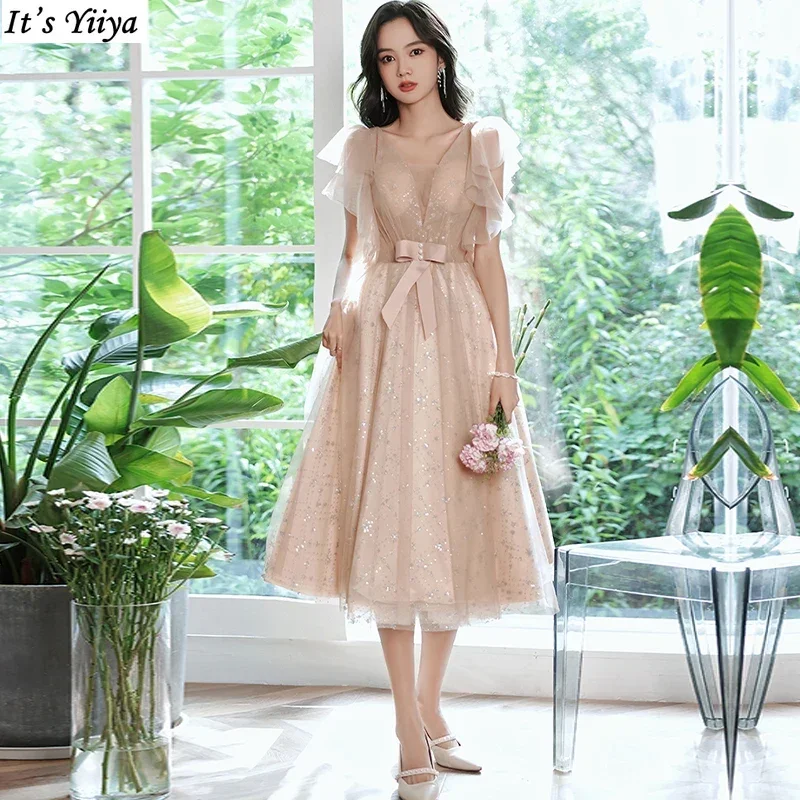 It's Yiiya Customized Evening Dress Champagne Sequins Short Sleeves V-Neck Tea-Length A-Line Plus size Woman Formal Party Gown
It's Yiiya Customized Evening Dress Champagne Sequins Short Sleeves V-Neck Tea-Length A-Line Plus size Woman Formal Party Gown