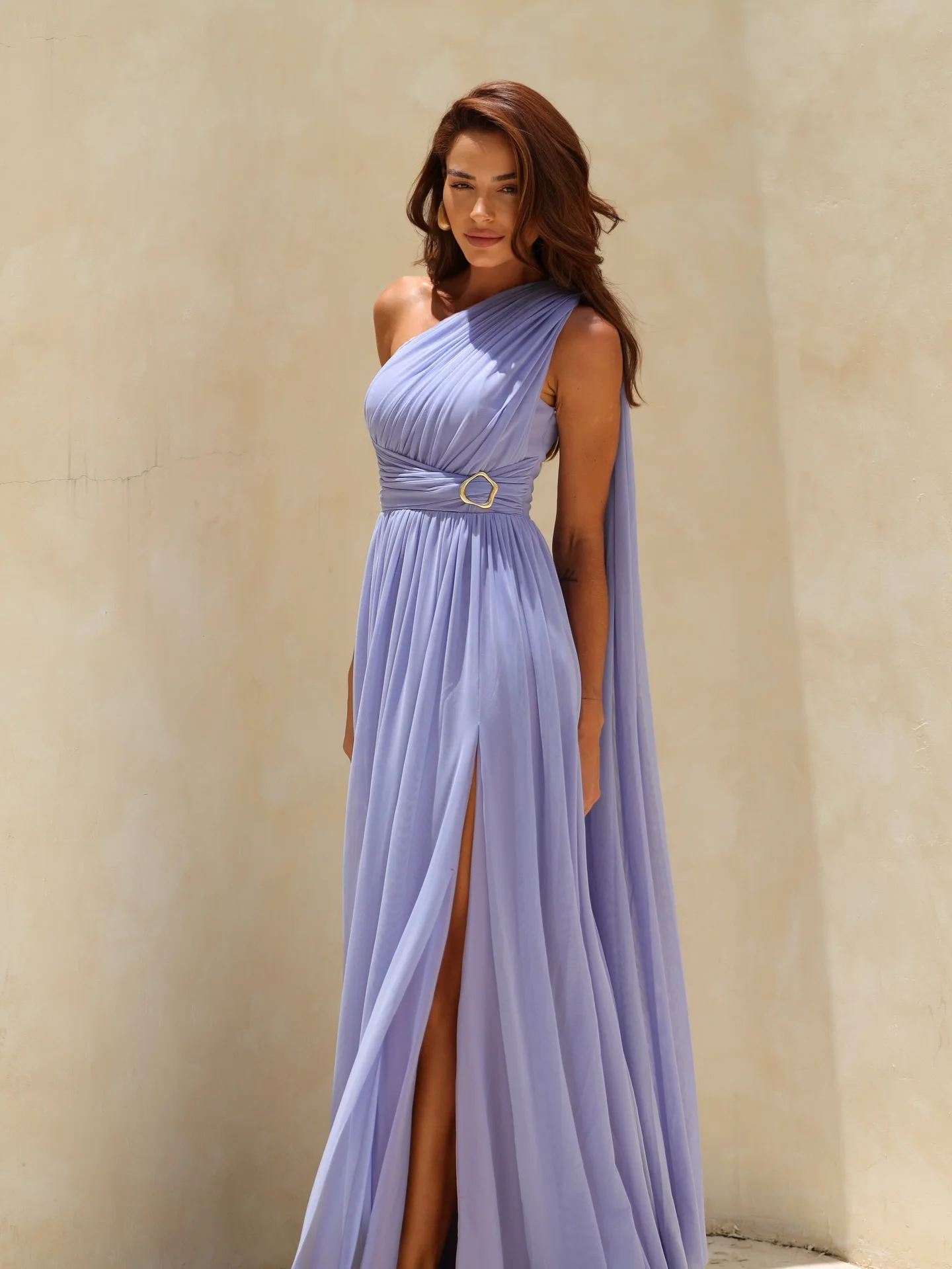 Ofherown Lavender One Shoulder Evening Dress Prom Gown Chiffon A-Line Formal Party Dress With Cape Sleeve Gold Buckle
Ofherown Lavender One Shoulder Evening Dress Prom Gown Chiffon A-Line Formal Party Dress With Cape Sleeve Gold Buckle