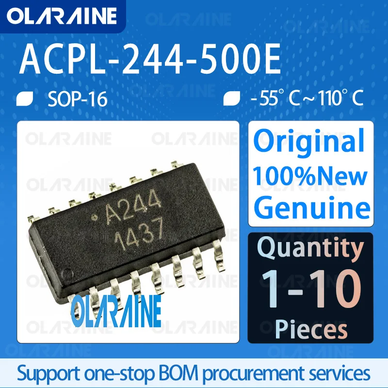 1/5/10Pcs ACPL-244-500E SOP-16 Transistor output photocoupler 4 Channel Insulation voltage 3750 Vrms If -50 mA Vf -1.4 V
1/5/10Pcs ACPL-244-500E SOP-16 Transistor output photocoupler 4 Channel Insulation voltage 3750 Vrms If -50 mA Vf -1.4 V