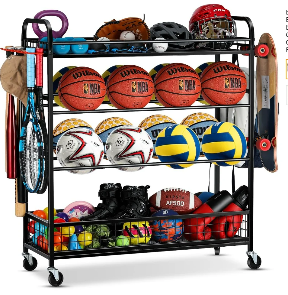 Корзина для хранения мячей на колесиках, уличные баскетбольные стойки для мячей с держателем для бейсбольной биты и крючками
Корзина для хранения мячей на колесиках, уличные баскетбольные стойки для мячей с держателем для бейсбольной биты и крючками