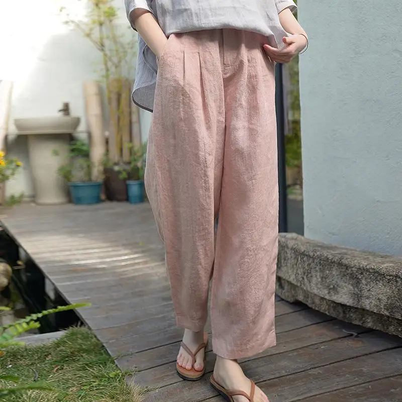 Retro Cotton Linen Loose Summer Harem Pants Elastic Drawstring Waist Pants Basic Versatility Wide-leg Ankle-Length Pants A350
Retro Cotton Linen Loose Summer Harem Pants Elastic Drawstring Waist Pants Basic Versatility Wide-leg Ankle-Length Pants A350