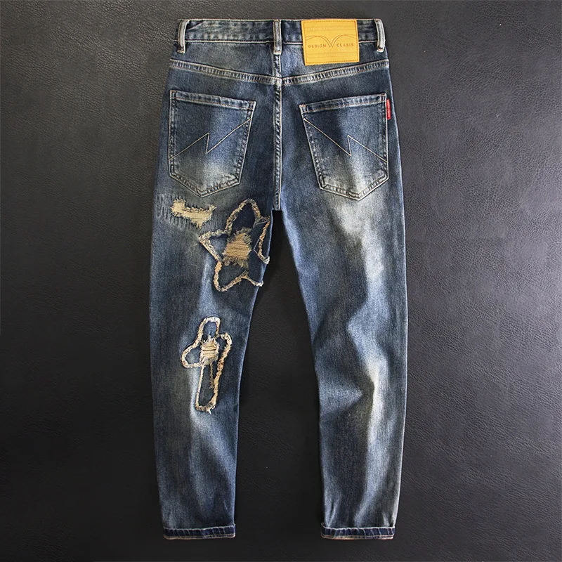 High end patch ripped jeans for men, slim fit, elastic, retro design, high street personality, trendy pants
High end patch ripped jeans for men, slim fit, elastic, retro design, high street personality, trendy pants