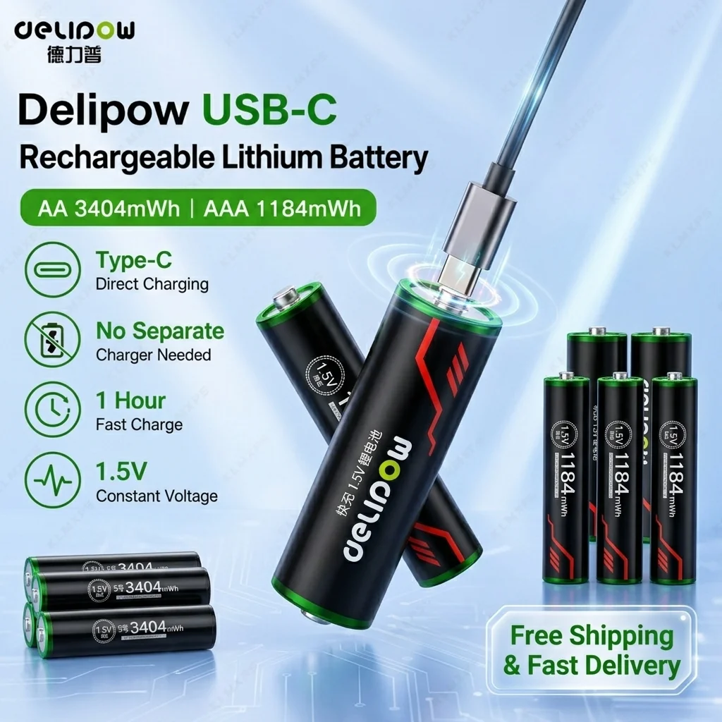 AA AAARechargeable Lithium Batteries 3404mWh1.5V USB-C Charging Batteries for Toys Flashlight Wireless Mouse Remote Control
AA AAARechargeable Lithium Batteries 3404mWh1.5V USB-C Charging Batteries for Toys Flashlight Wireless Mouse Remote Control