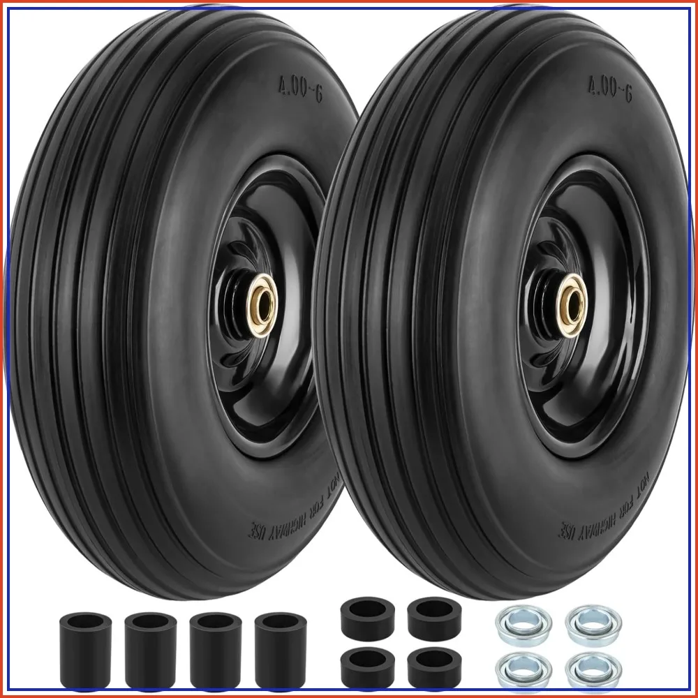 4.00-6 Flat-free Tire and Wheel, 13" Wheelbarrow Wheels with 5/8" or 3/4" Bearings, 2-Pack
4.00-6 Flat-free Tire and Wheel, 13" Wheelbarrow Wheels with 5/8" or 3/4" Bearings, 2-Pack