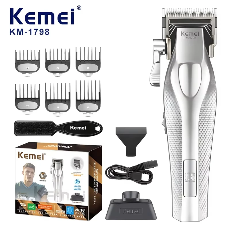 Kemei KM-1798 Metal body Hair Clippers 9100RPM Rechargeable Professional Hair Trimmer LCD Display Hair Cutting Machine for Men
Kemei KM-1798 Metal body Hair Clippers 9100RPM Rechargeable Professional Hair Trimmer LCD Display Hair Cutting Machine for Men
