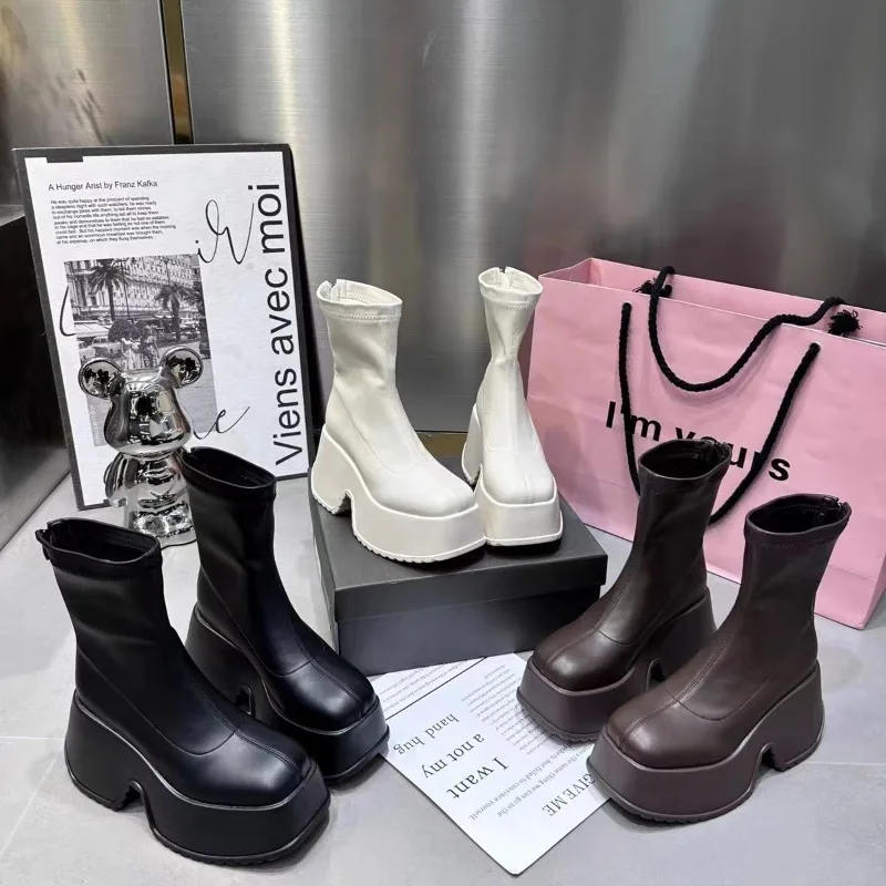 Women's High Top Boots Fashion Casual Leather Boots Slim Elastic Boot Square Toe Platform Boots Punk Style Zipper Short Booties
Women's High Top Boots Fashion Casual Leather Boots Slim Elastic Boot Square Toe Platform Boots Punk Style Zipper Short Booties