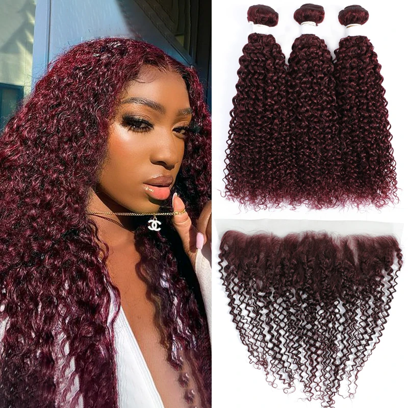 99J/Burgundy Kinky Curly Human Hair Bundles With Frontal 13x4 RedWine Brown Brazilian Hair Weave Bundles With Closure Remy SOKU
99J/Burgundy Kinky Curly Human Hair Bundles With Frontal 13x4 RedWine Brown Brazilian Hair Weave Bundles With Closure Remy SOKU