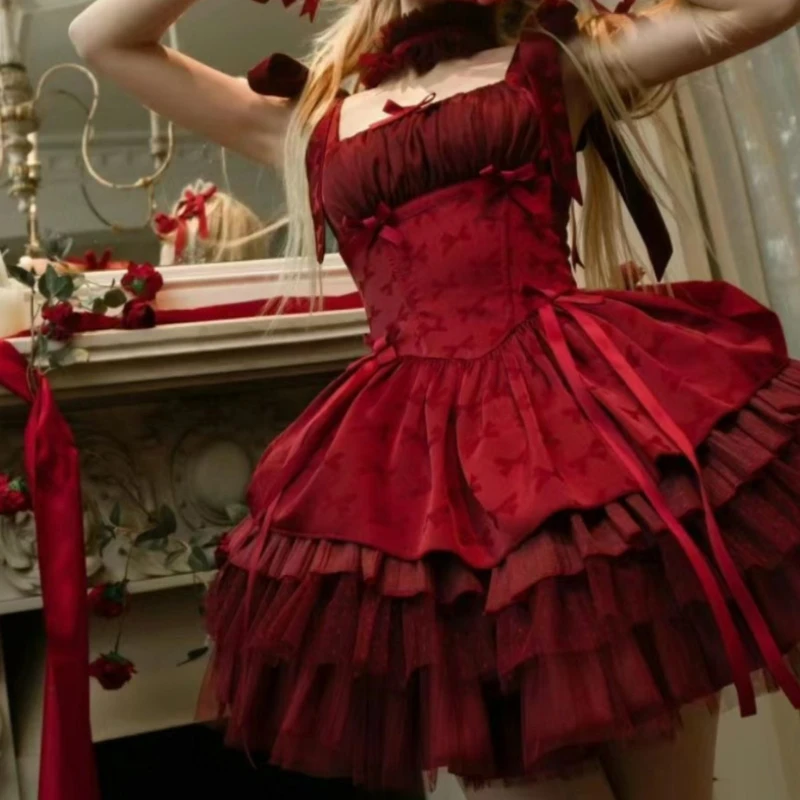 Women Kawaii Bowknot Print Ruffles Party Mini Dresses Japanese Vintage Elegant Mesh Princess Dress Victorian Sweet Lolita Dress
Women Kawaii Bowknot Print Ruffles Party Mini Dresses Japanese Vintage Elegant Mesh Princess Dress Victorian Sweet Lolita Dress