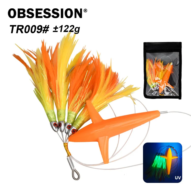OBSESSION TR009 Sea Bird Teaser Trolling Lure Big Game Saltwater Fishing Bait Carbon Line with 4pcs Feather Skirt Baits 6/0 Hook
OBSESSION TR009 Sea Bird Teaser Trolling Lure Big Game Saltwater Fishing Bait Carbon Line with 4pcs Feather Skirt Baits 6/0 Hook