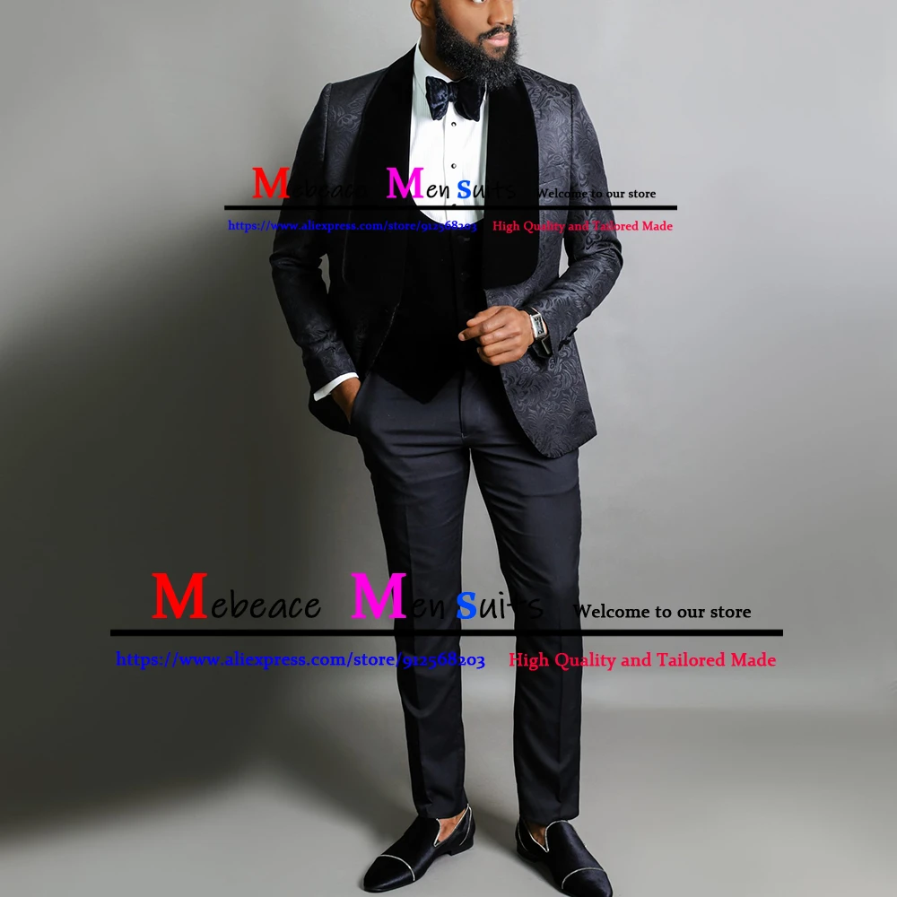 Costume Mariage Homme Black Floral Suit for Men Velvet Shawl Lapel Men Wedding Suits Groom Slim Fit Men Suit Blazer Vest Pants
Costume Mariage Homme Black Floral Suit for Men Velvet Shawl Lapel Men Wedding Suits Groom Slim Fit Men Suit Blazer Vest Pants