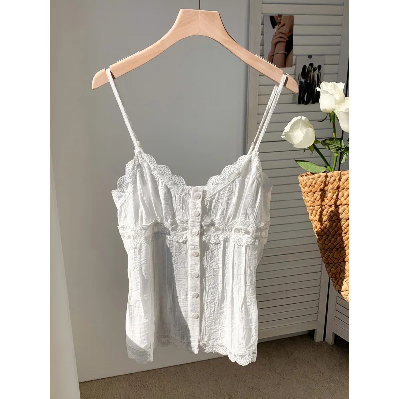 Women'S Solid Color Lace Panel Button Design Sleeveless Summer Camisole Top
Women'S Solid Color Lace Panel Button Design Sleeveless Summer Camisole Top