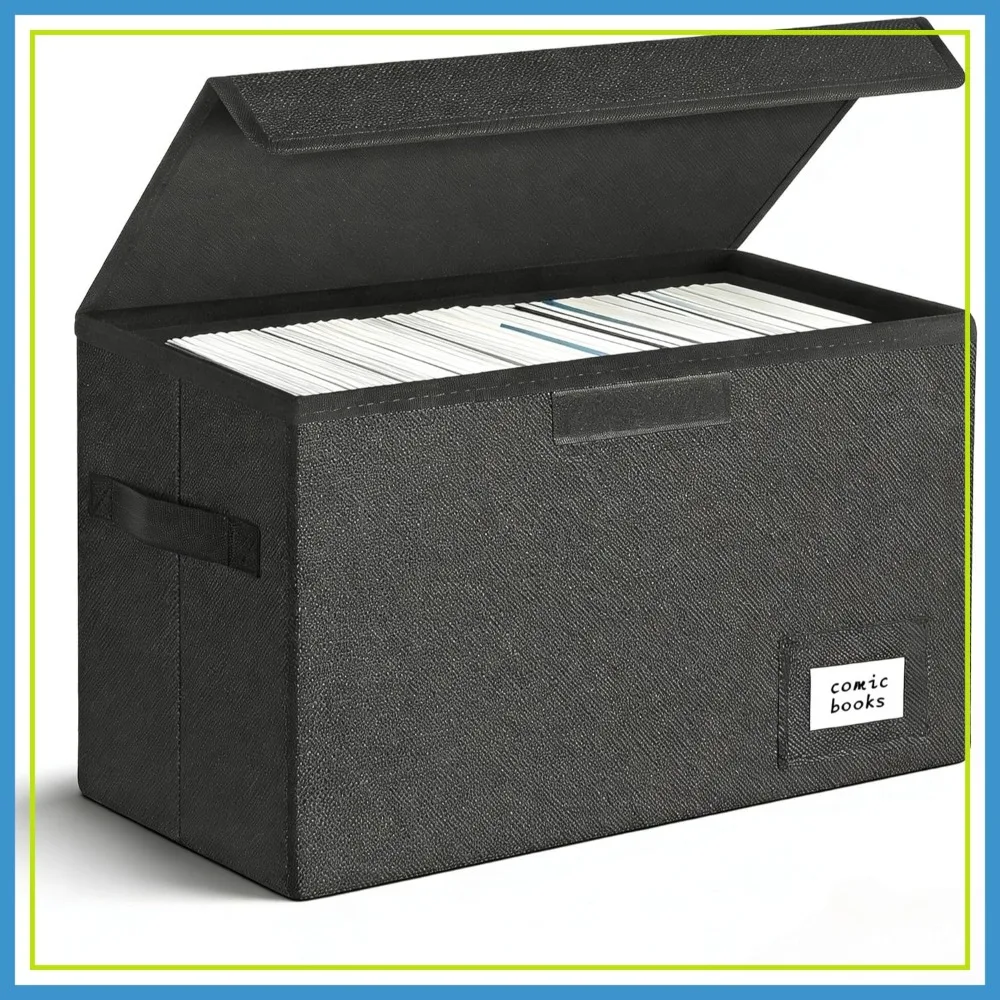Collapsible Comic Book Storage Box, 15.5"x7.5"x11.3", Holds 150 Comics, Heavy Duty Bin with Lid, Black
Collapsible Comic Book Storage Box, 15.5"x7.5"x11.3", Holds 150 Comics, Heavy Duty Bin with Lid, Black