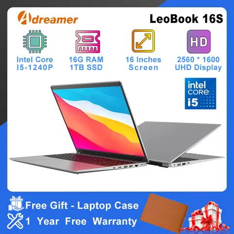 Adreamer 16 inch laptop LeoBook16S 2560*1600 IPS 60Hz CPU Intel Core i5-1240P 16GB RAM SSD 1TB 16" zakelijke desktoplaptop