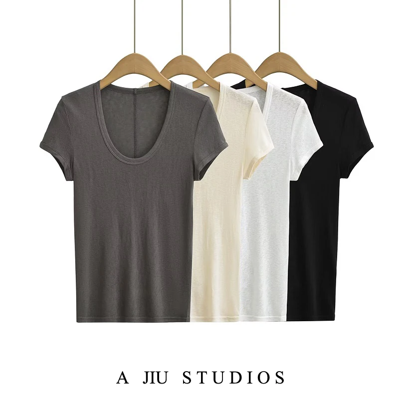 Slim Fit ort Sve T-irt Women's Summer Thin Waist Cinching U-Ne Top Street Sle Pure Color Base Layer irt
Slim Fit ort Sve T-irt Women's Summer Thin Waist Cinching U-Ne Top Street Sle Pure Color Base Layer irt