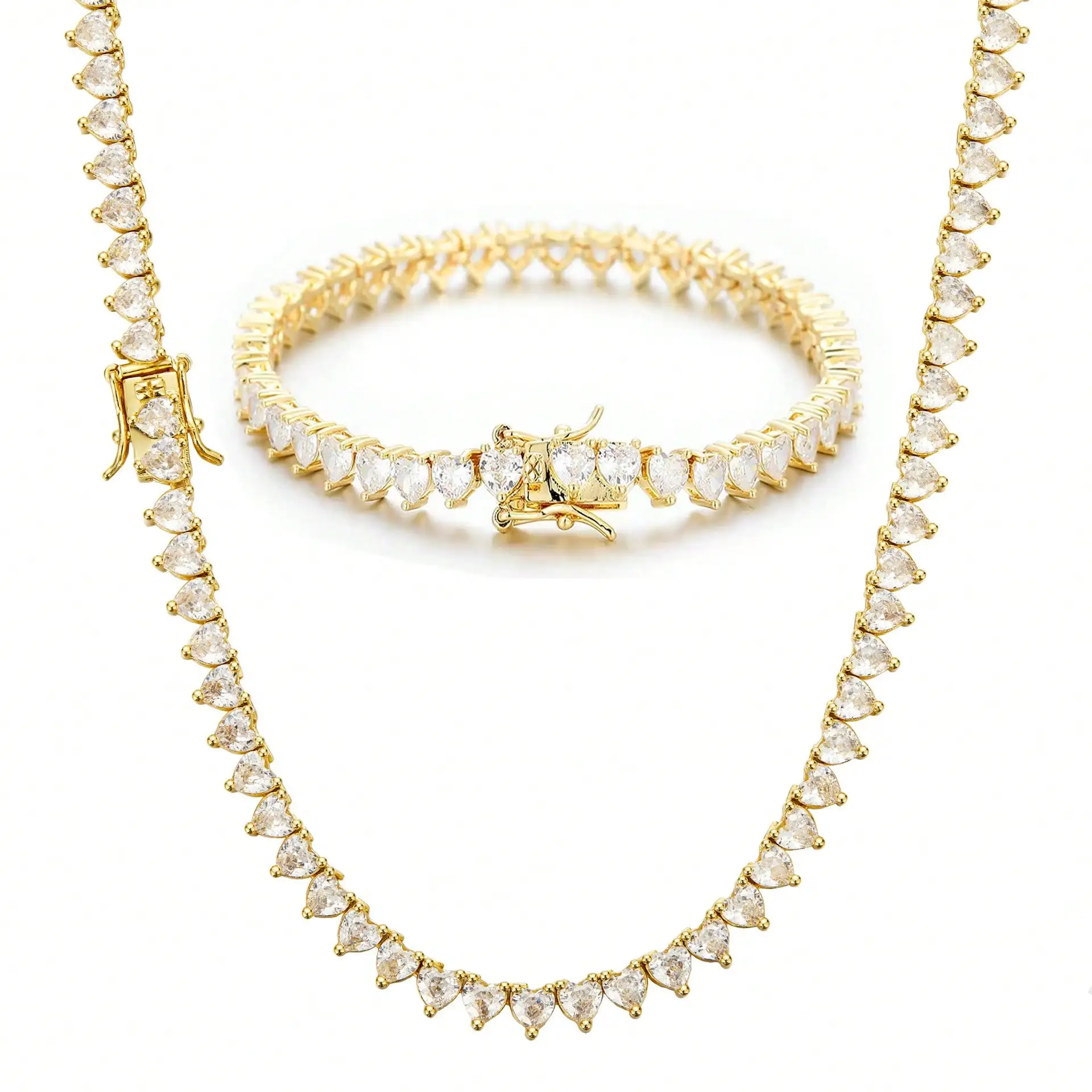 Tennis Necklace/Bracelet with 4mm Heart Shaped CZ Stones, 14K Gold Plated Simulated Diamond Chain for Women & Men, Classic Iced Out Jewelry 8"/16"/20"/22"/24" Lengths with Secure Box Clasp
Tennis Necklace/Bracelet with 4mm Heart Shaped CZ Stones, 14K Gold Plated Simulated Diamond Chain for Women & Men, Classic Iced Out Jewelry 8"/16"/20"/22"/24" Lengths with Secure Box Clasp
