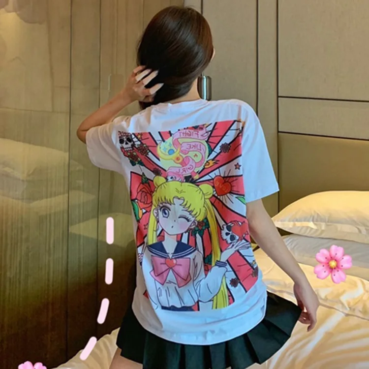 Pure Cotton Summer New Sailor Moon Pattern Water Ice Moon T-shirt, Korean Style Loose and Versatile Short-sleeved Top
Pure Cotton Summer New Sailor Moon Pattern Water Ice Moon T-shirt, Korean Style Loose and Versatile Short-sleeved Top