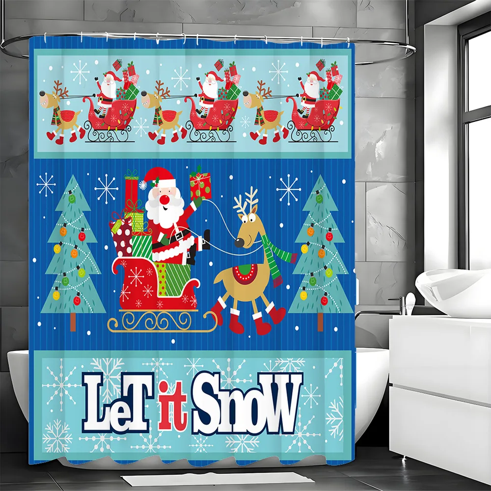 Занавеска для душа с рождественским оленем и сани, моющаяся грязеотталкивающая насадка для душа, водонепроницаемая полиэстеровая занавеска для ванны 
Занавеска для душа с рождественским оленем и сани, моющаяся грязеотталкивающая насадка для душа, водонепроницаемая полиэстеровая занавеска для ванны