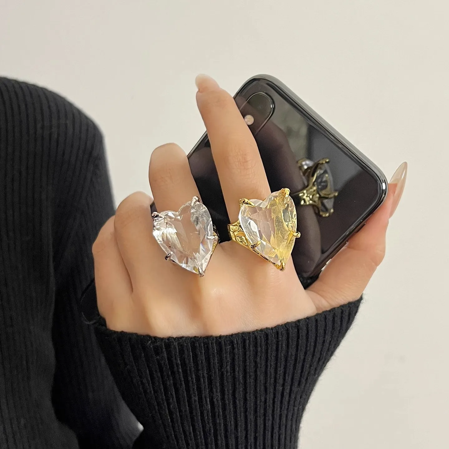 new ring for women big transparent artificial gemstone heart open ring cute gold silver color jewelry
new ring for women big transparent artificial gemstone heart open ring cute gold silver color jewelry