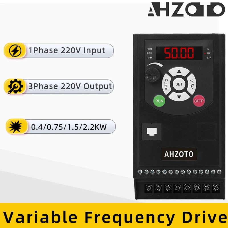 Variable Frequency Drive 220V 0.4/0.75/1.5/2.2KW 3 Phase Motor Speed Controller 1Phase 220V Input Converter VFD Inverter
Variable Frequency Drive 220V 0.4/0.75/1.5/2.2KW 3 Phase Motor Speed Controller 1Phase 220V Input Converter VFD Inverter