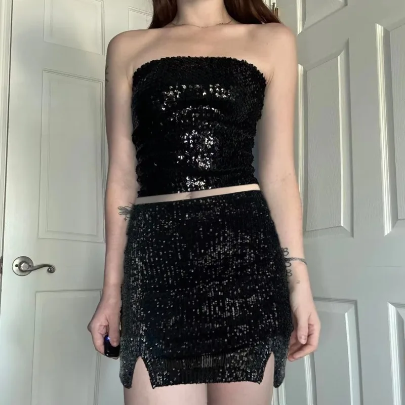 2025 New Vintage Sexy Sequin Two Piece Suits Women's Streetwear Mall Gothic Y2k E-girl Strapless Vest High Waist Mini Skirt Sets
2025 New Vintage Sexy Sequin Two Piece Suits Women's Streetwear Mall Gothic Y2k E-girl Strapless Vest High Waist Mini Skirt Sets