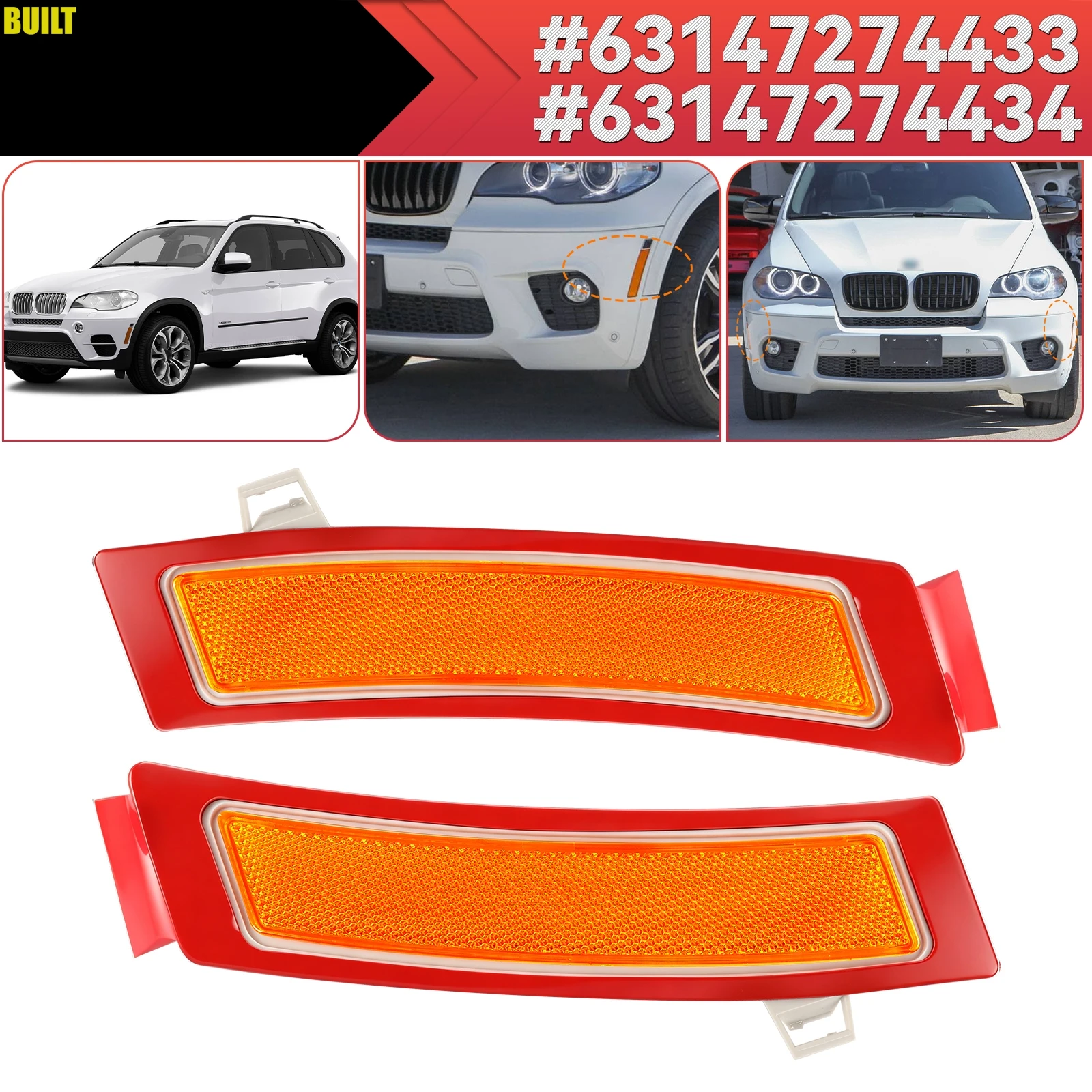 For 2010-2013 BMW X5 35dX 35iX 50iX (E70) Front Bumper Side Marker Reflector Light Lamp 63147274433 63147274434 Car Accessories
For 2010-2013 BMW X5 35dX 35iX 50iX (E70) Front Bumper Side Marker Reflector Light Lamp 63147274433 63147274434 Car Accessories