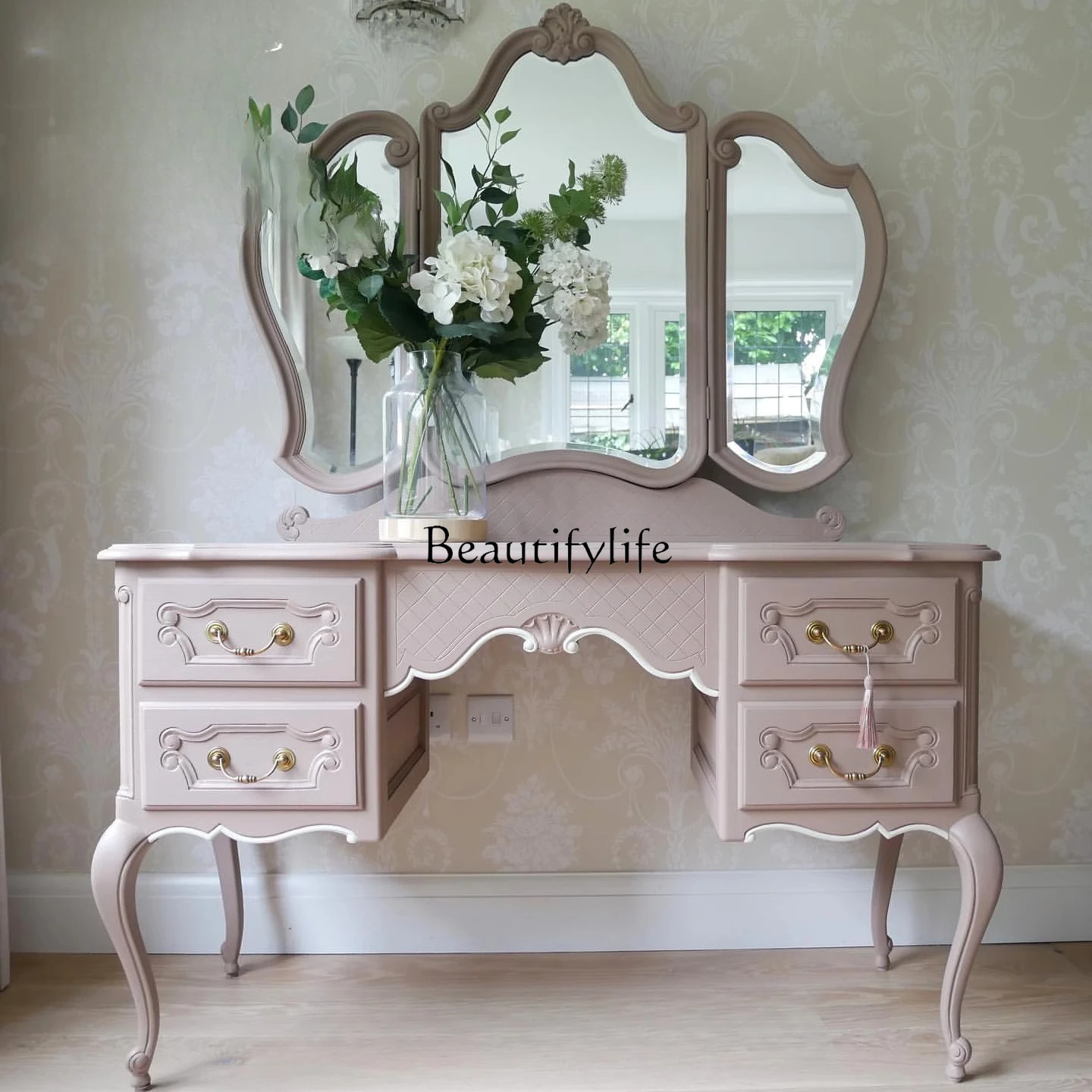 French Retro Pink Solid Wood Carved Dressing Table American Modern Bedroom Home Makeup Table Furniture
French Retro Pink Solid Wood Carved Dressing Table American Modern Bedroom Home Makeup Table Furniture