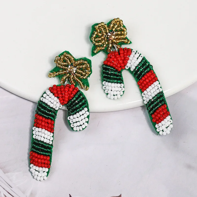Vedawas Rice Bead Candy Cane Drop Earrings,Christmas Bohemian Handmade Colorful Beaded Bow Holiday Party Women Accessories
Vedawas Rice Bead Candy Cane Drop Earrings,Christmas Bohemian Handmade Colorful Beaded Bow Holiday Party Women Accessories